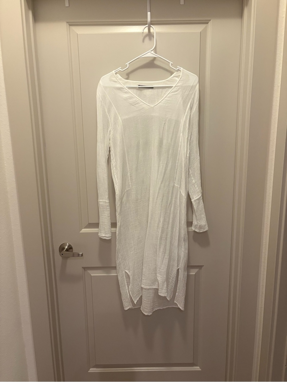 Jenni Kayne White Long-Sleeve V-Neck Midi Dress 100% cotton size M